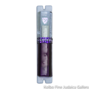 Mezuzah, Twin Purples Design, Fused Glass with Swarovski Crystals