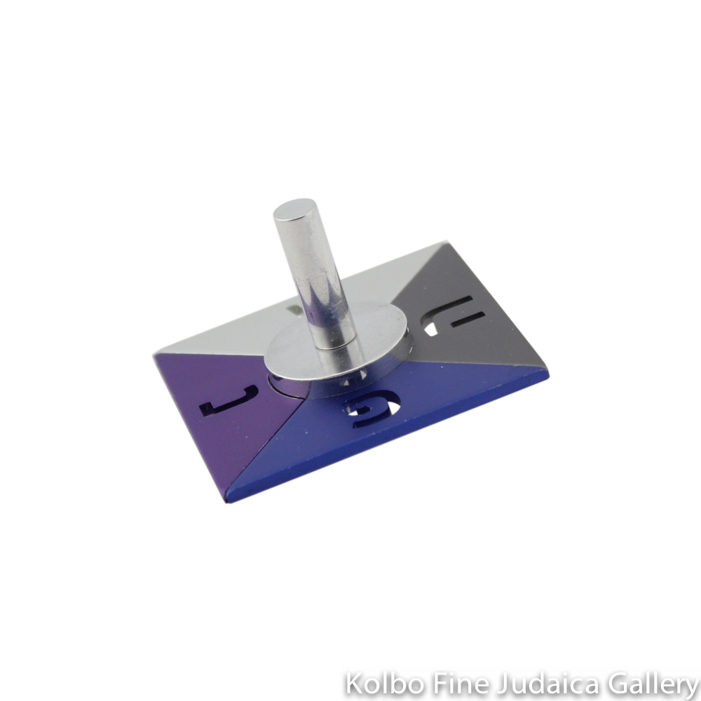 Dreidel, Square Design, Purple, Blue, Gray, Silver Toned Anodized Aluminum
