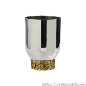 Kiddush Cup with Palm Branch Design, Stainless Steel and Antique Goldtone