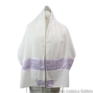 Tallit Set, Lavender Wavy Design on White, Viscose