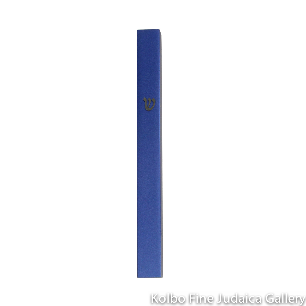 Mezuzah, Thin, Dark Blue, Anodized Aluminum with Shin