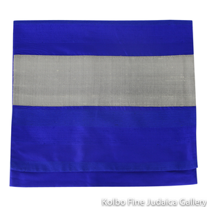 Tallit Set, Brilliant Blue Stripes with Silver Accents on White Background, Fine Wool