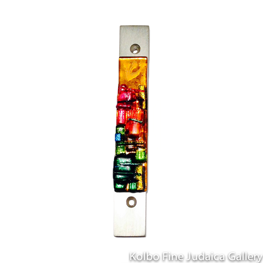 Mezuzah, Western Wall Collection in Multi-Color, Fused Glass and Metal