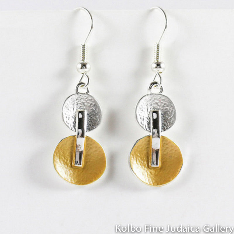 Earrings, Connected Circles, Silver and Gold Plate