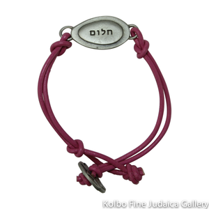 Bracelet, Dream Design in Hebrew and English, Pewter with Leather Cord