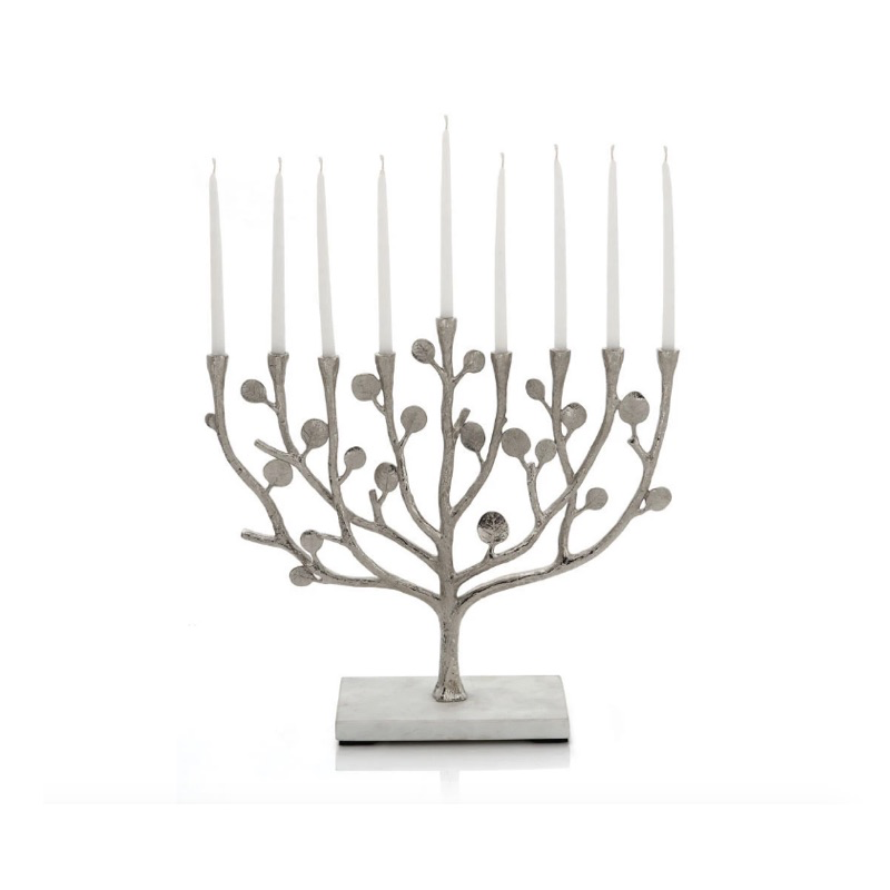 Menorah, Botanical Leaf Design, Nickelplate