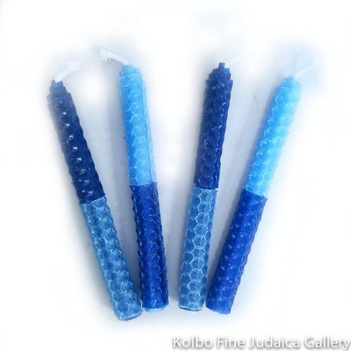 Candles for Chanukah, Multi Blue Shading, Beeswax