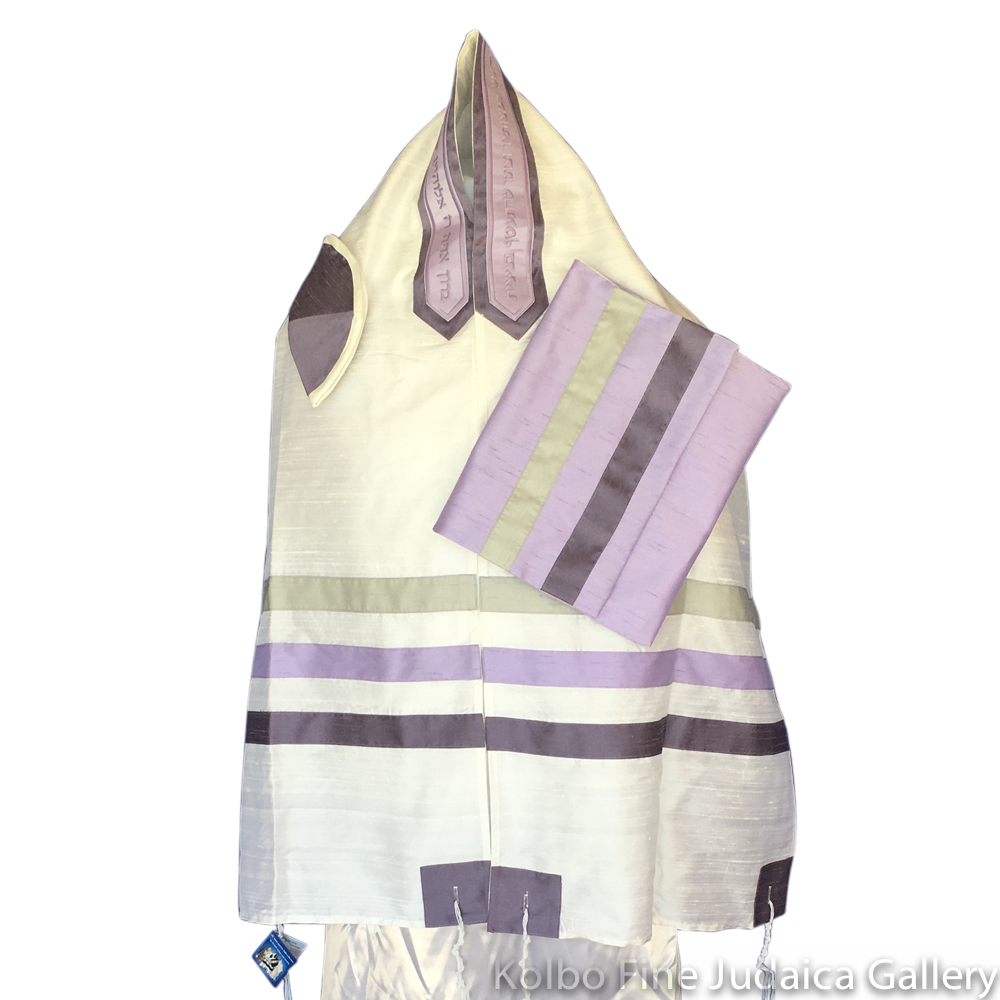Tallit Set, Purple Ombre Stripes, Raw Silk