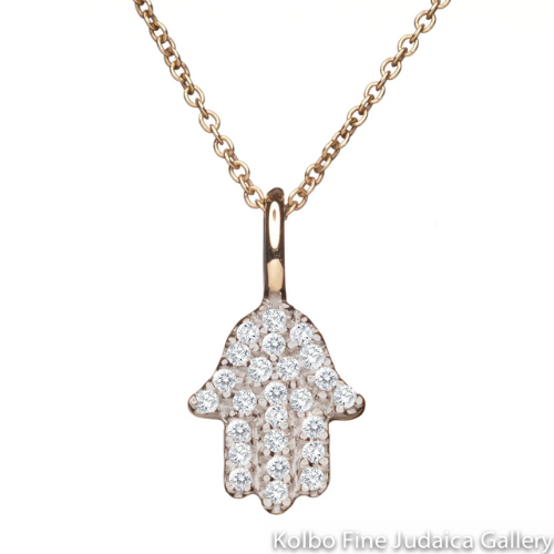 Necklace, Hamsa, 14k Gold with Diamonds