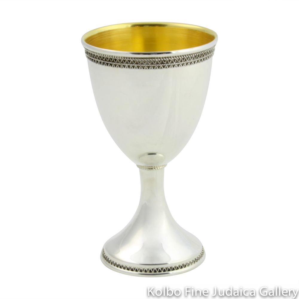 Kiddush Cup, Simple Tapered Design with Wave Filigree, Sterling Silver