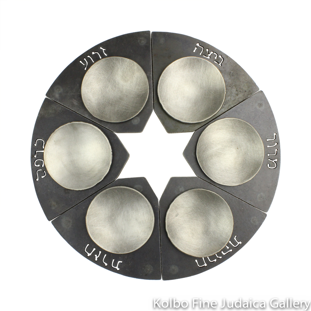 Seder Plate, Modular Star Design, Steel Bowls with Hebrew, Wrought Iro ...
