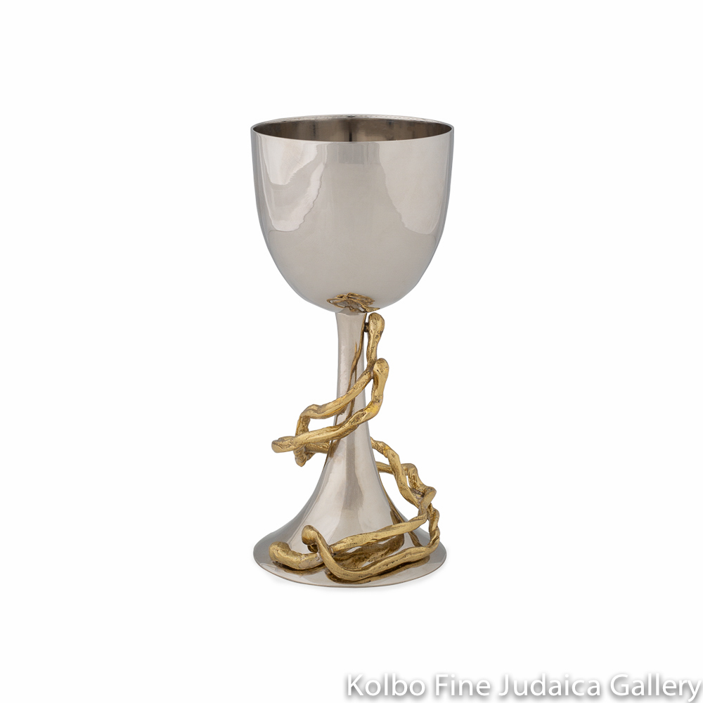 Kiddush Cup, Golden Wisteria Leaf, Stainless Steel and Goldtone