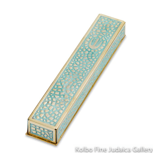 Mezuzah, Patina Mosaic, Hand Painted Brass, Rectangular