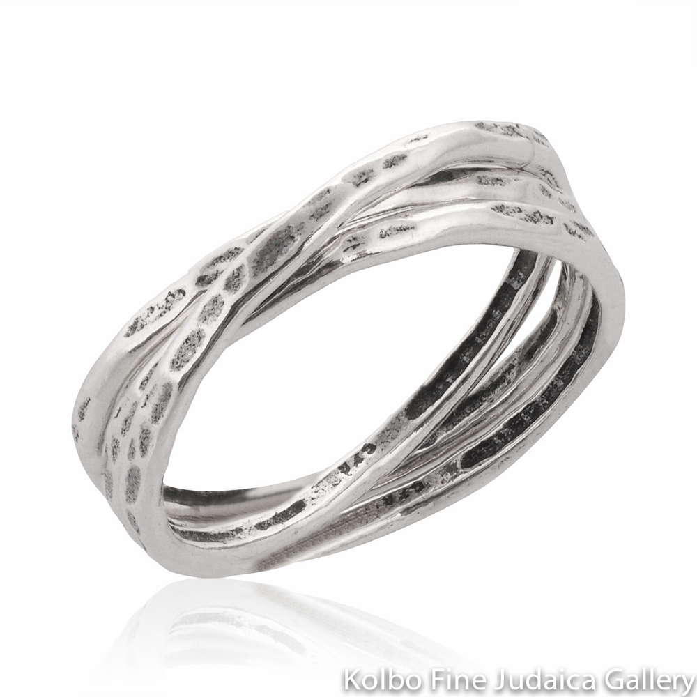 Ring Set, Interlocking Bands, Hammered Sterling Silver
