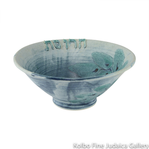 Charoset Bowl, One-of-a-Kind Ceramic, Blue Glaze With Leaf Design