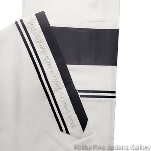 Tallit Set, Black Stripes with Silver Detail, Poly Blend