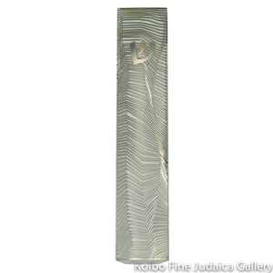 Mezuzah, Cut Out Modern Geometric Lines Design, Stainless Steel on Silver Background, Medium Size