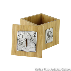 Tzedakah Box, Dancing Miriam, Pewter and Bamboo