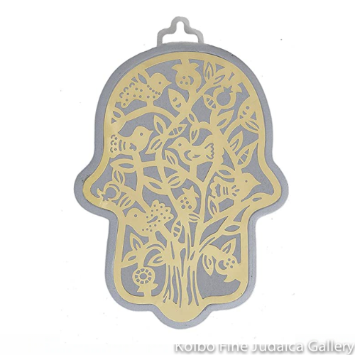 Hamsa, Tree of Life Design, Brass Anodized Aluminum, 6"