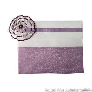 Tallit Set, Soft Purple, Lavender Vine Design, Poly Blend
