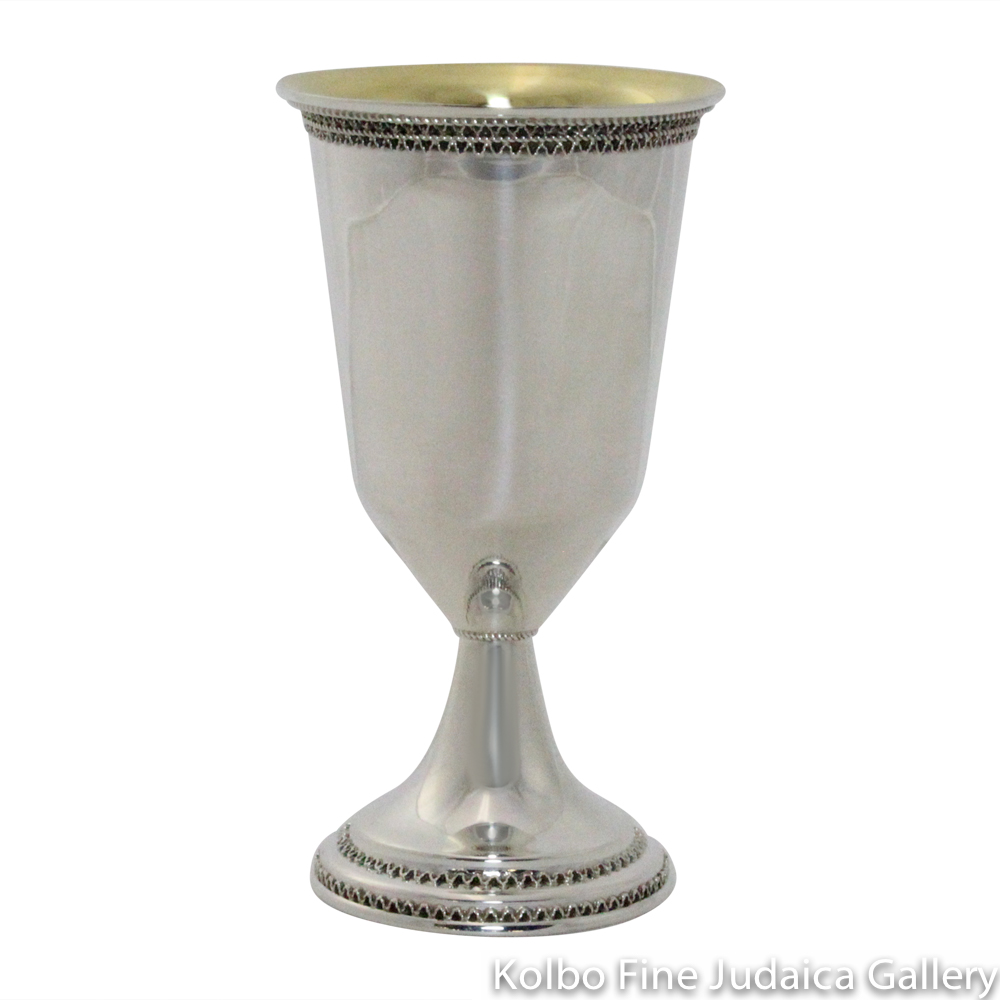 Kiddush Cup, Angled Cup with Filigree Wave, Sterling Silver