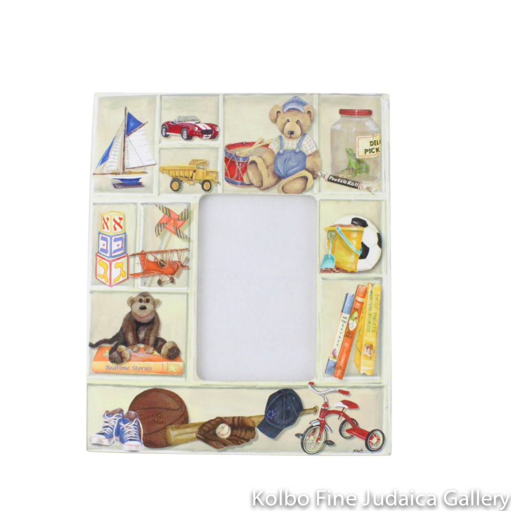 Frame, 4’’ x 6’’ Off-Center Little Boy Design, Painted Wood