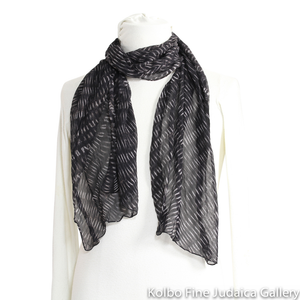 Scarf, Patterned Silk Chiffon, Black and white Natural Dyes