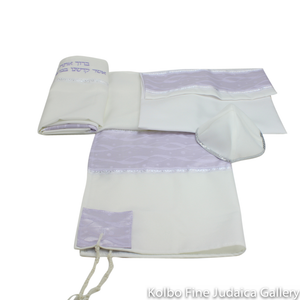 Tallit Set, Lavender Wavy Design on White, Viscose
