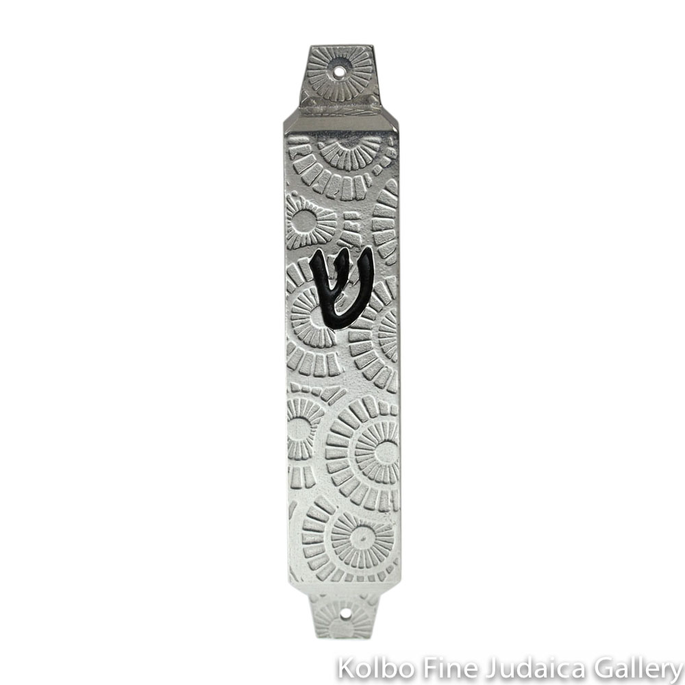 Mezuzah, Rectangular Pewter with Spiral Finish, Small
