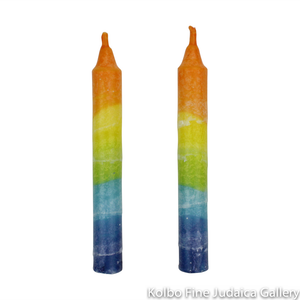 Shabbat Candles, Rainbow Colors, Includes 12 Tapered Candles, Made in Israel