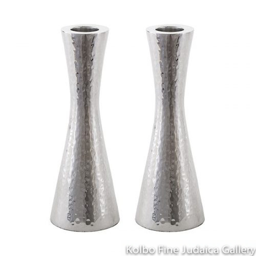 Candlesticks, Modern Hammered Design, Nickel Plate over Brass