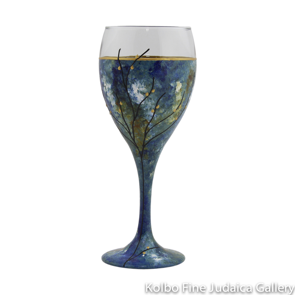 Kiddush Cup, Hand-Painted Glass with Blue and Green Tones