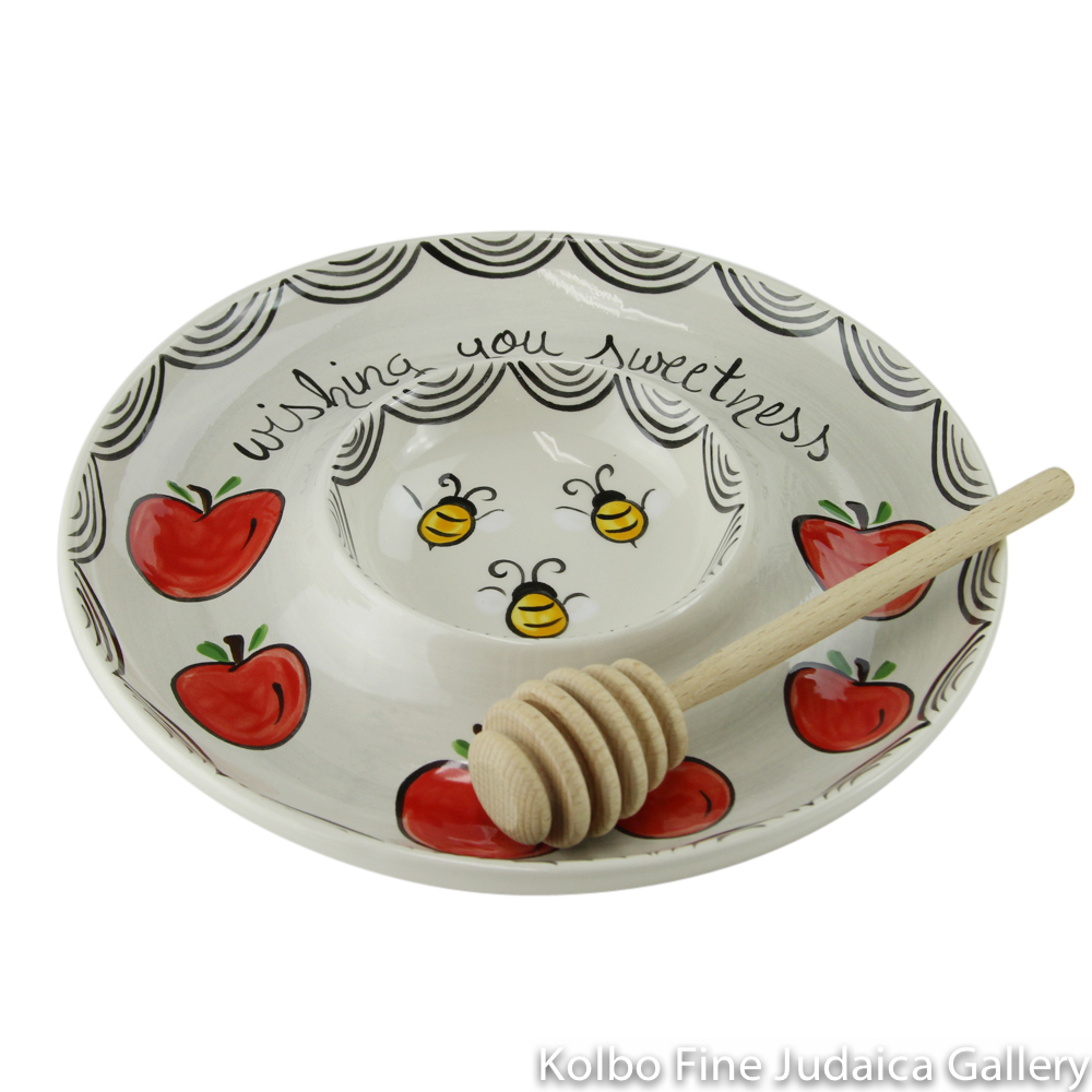 Honey and Apple Set, Red Apples, Honey Bees, and Wishing You Sweetness, Painted Ceramic