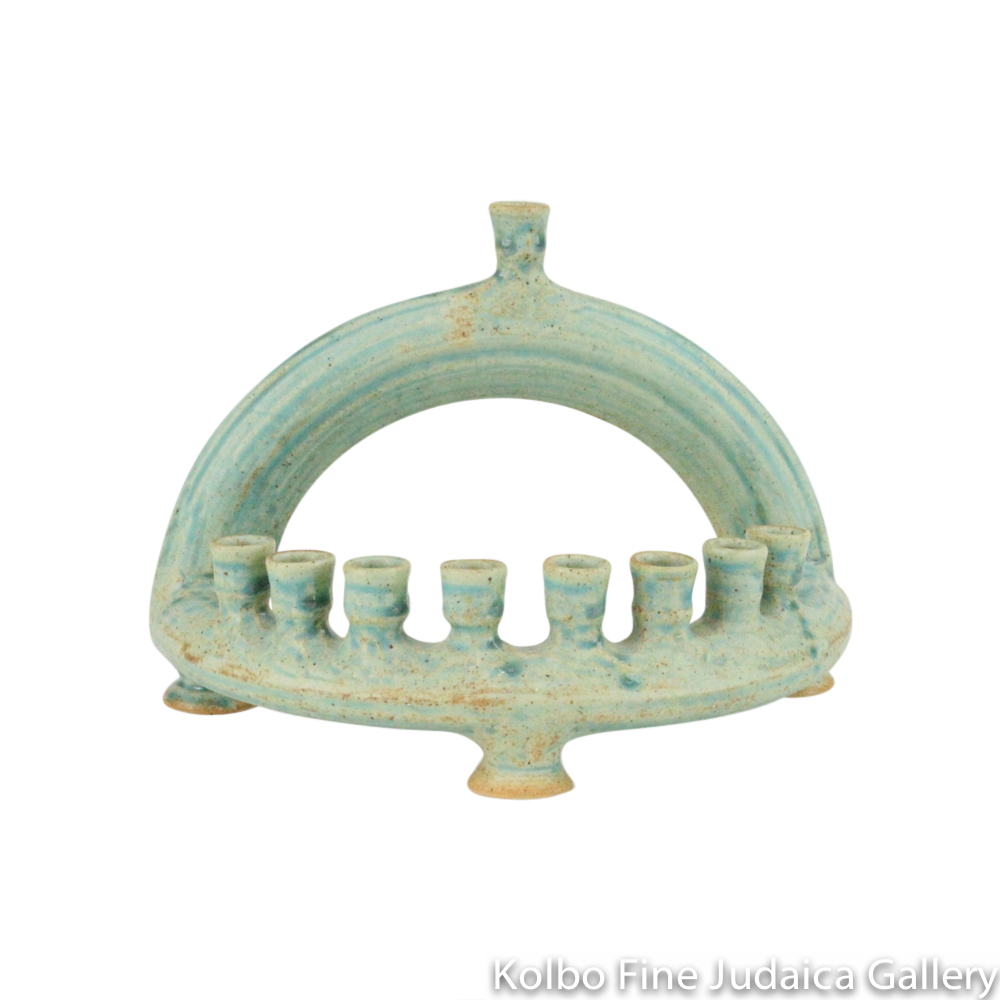 Menorah, Semi-Circular Design with Patina Glaze, Ceramic