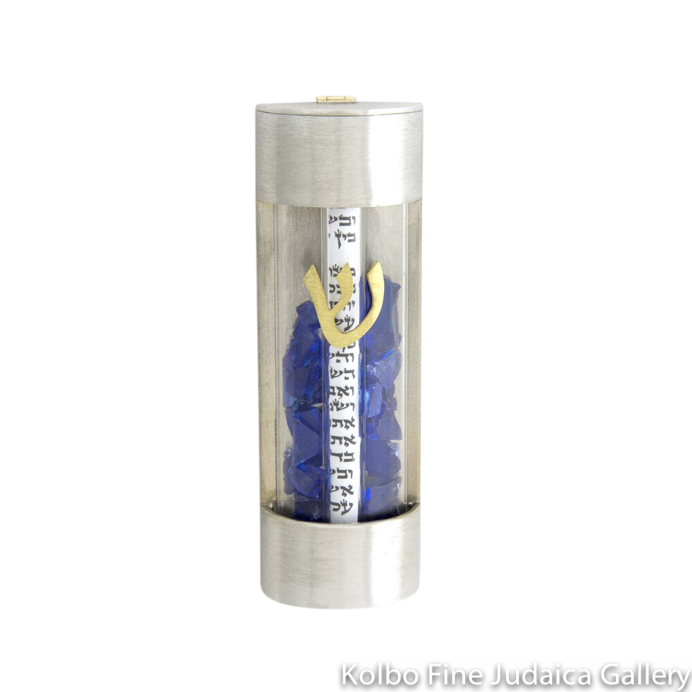 Wedding Glass Mezuzah, Rounded Design, Sanded Finish, Pewter and Brass with Acrylic Windows