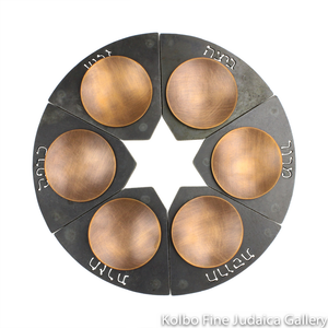 Seder Plate, Modular Star Design with Hebrew, Copper Bowls, Wrought Iron