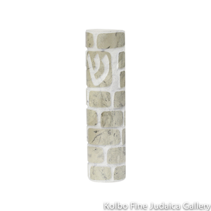 Mezuzah, Rounded Western Wall Design with Shin, Gray Galilee Stone