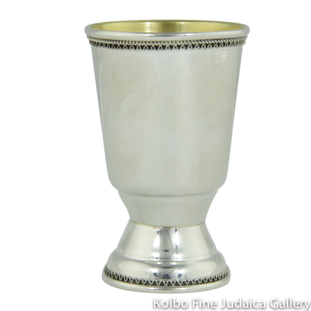 Kiddush Cup, Short Modern Design, Straight Lines with Fine Filigree