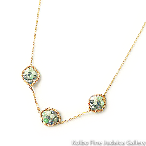 Necklace, Three Gem Discs, Gold Filled