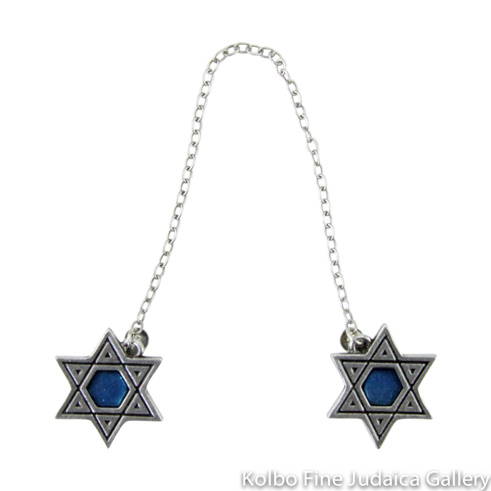 Tallit Clips, Star Design in Royal Blue, Pewter with Enamel