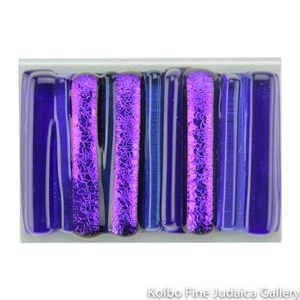 Matchbox Holder, Iridescent Icicle Design in Cobalt Blue, Glass and Metal