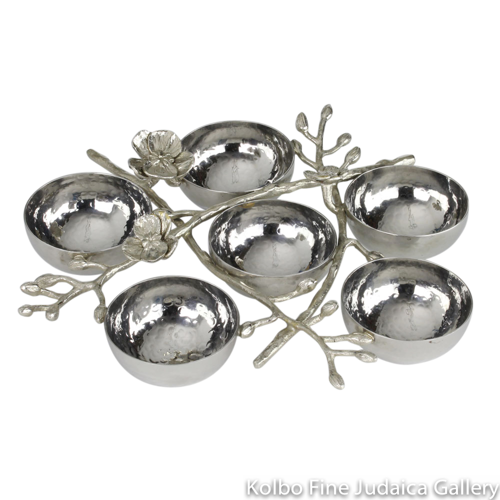 Seder Plate, White Orchid Design, Nickelplate and Stainless Steel