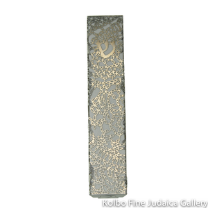 Mezuzah, Cut Out Floral Lace Design, Stainless Steel on Silver Background