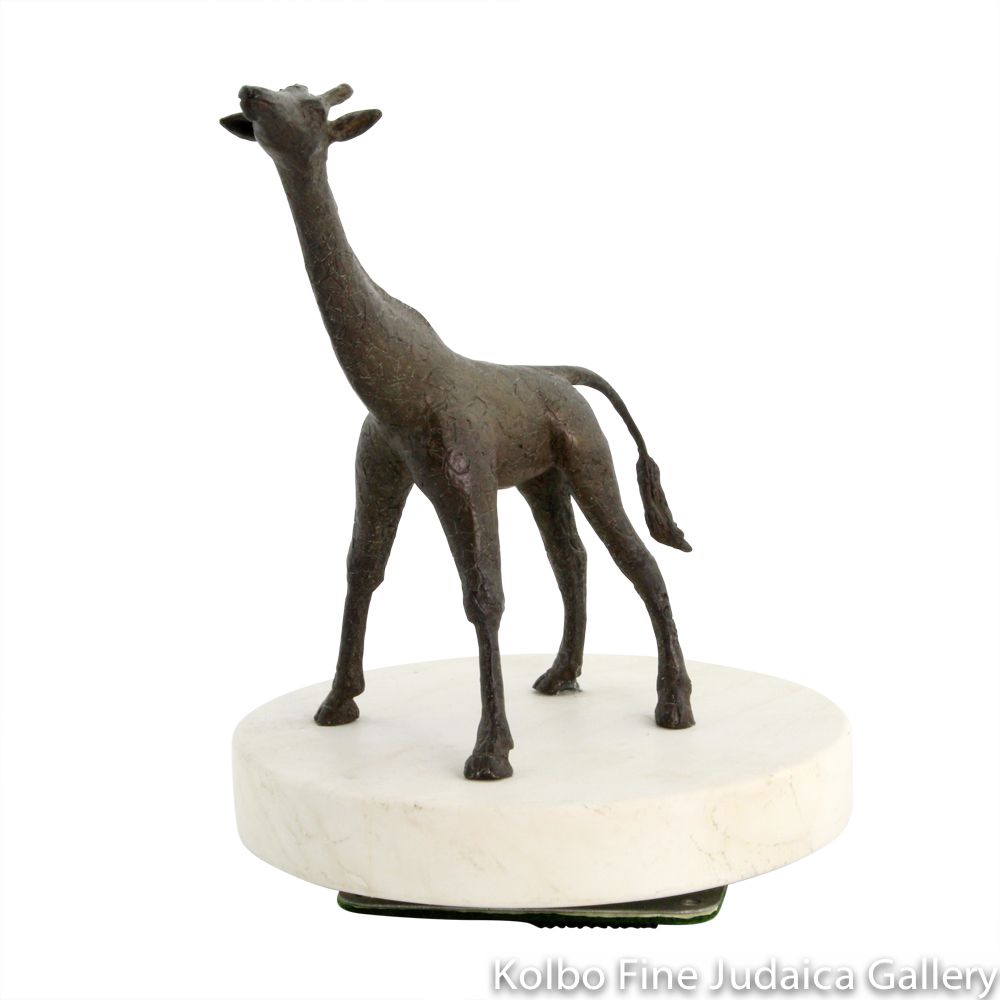 Reflective Baby Giraffe, Bronze Sculpture on Marble, 7’’
