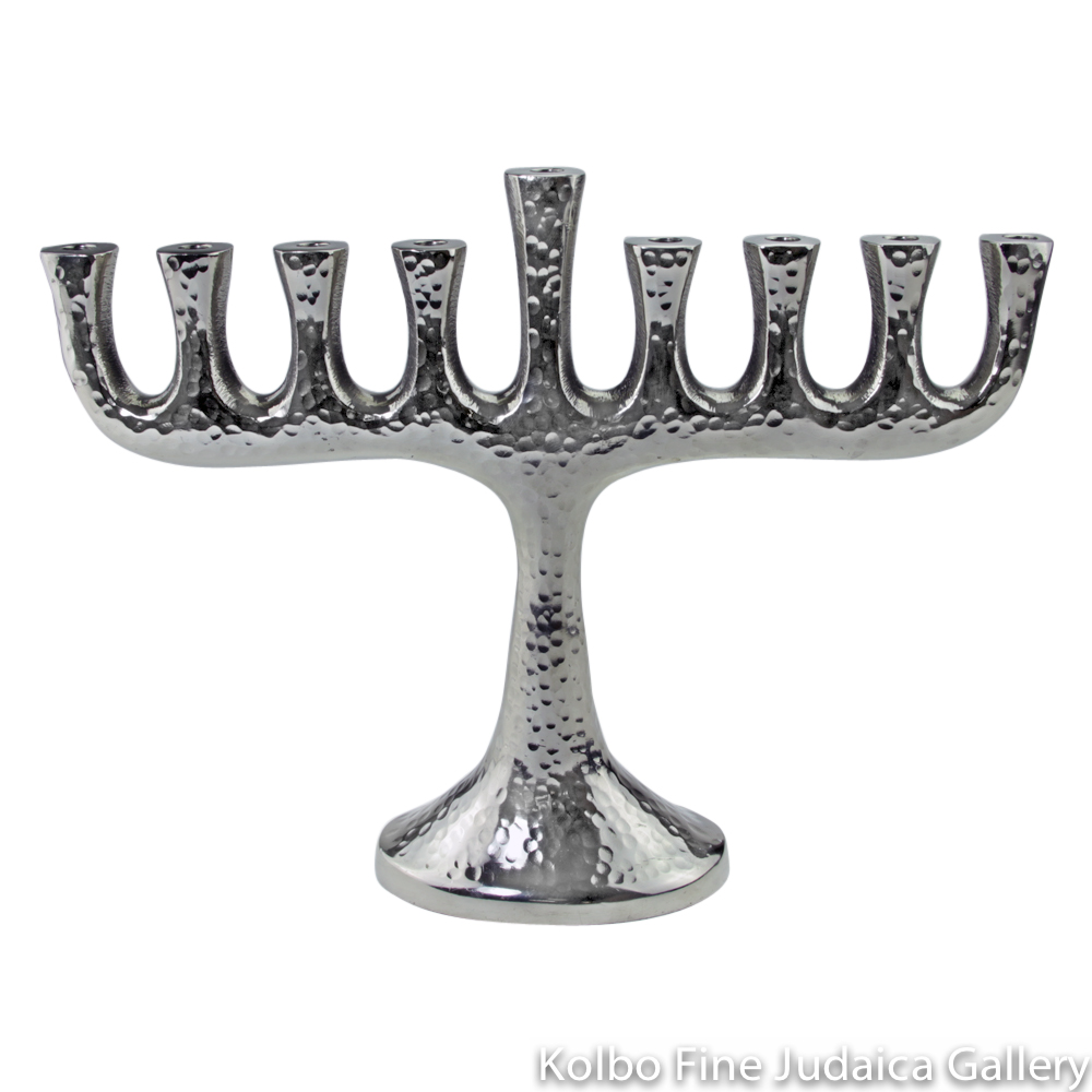 Menorah, Modern Hammered Design, Aluminum with Nickel Plate
