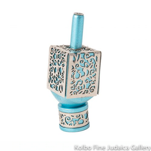 Dreidel, Anodized Aluminum Turquoise Pomegranate Cut Out, Large