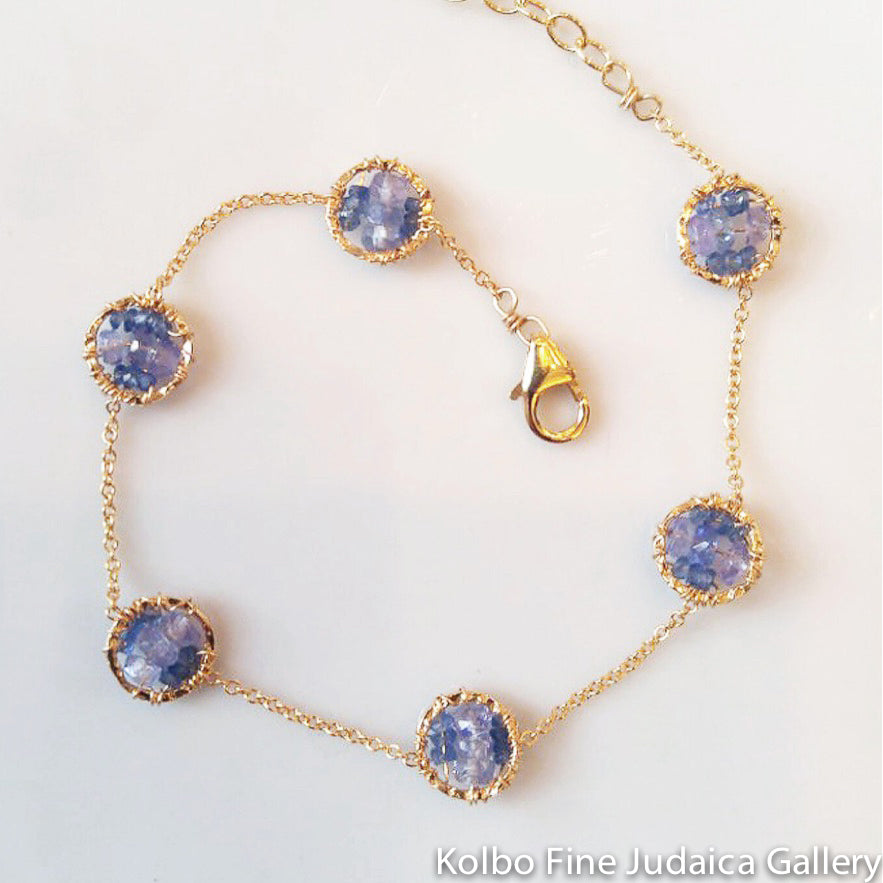 Bracelet, Beaded Tanzanite Circles on Gold-Filled Adjustable Chain