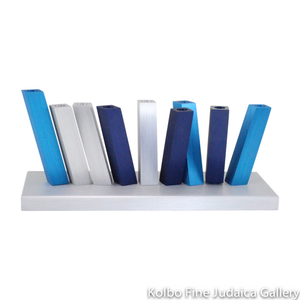 Menorah, Arrangeable Design, Multi-Blue Anodized Aluminum on Silver Base