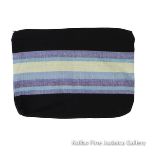 Tallit Set, Cream with Purple and Blue, Hand-Spun Cotton and Silk, with Bag, Ethically and Sustainably Made