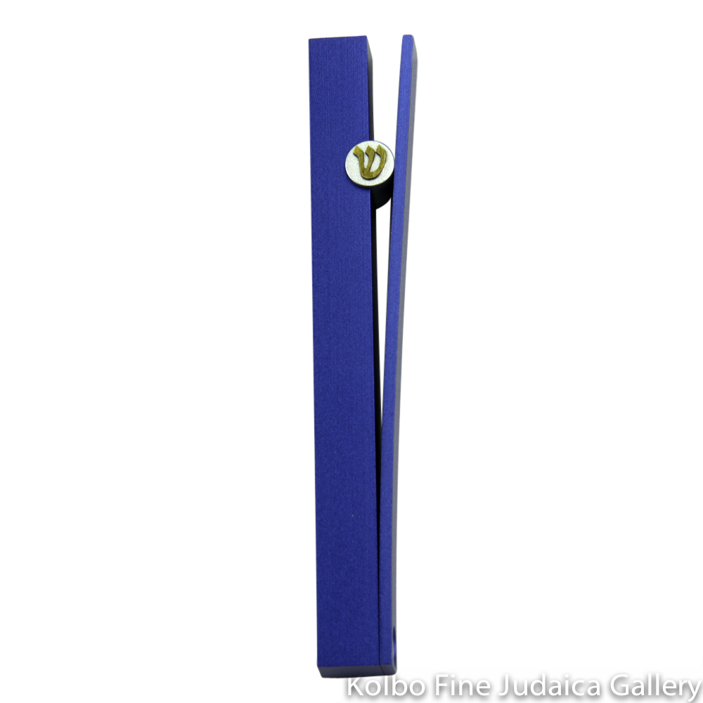 Mezuzah, Split Design in Blue, Anodized Aluminum